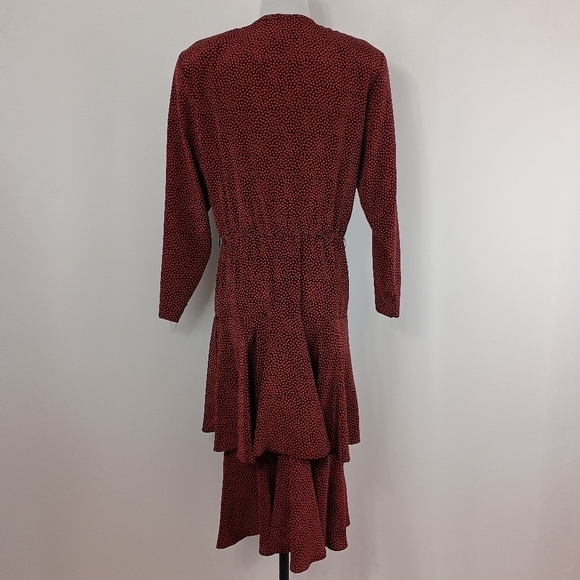 Vintage 80s/90s FTLTD Womens Red Polka Dot Layered Blouson Midi Dress Classic - Picture 5 of 10